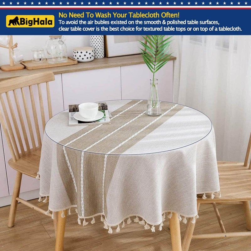 BigHala 30 Inch Round Clear Plastic Tablecloths Cover Furniture Dining Kitchen Coffee Table Protector Liner Thick Protective Desk Blotter Mat PVC Vinyl Tabletop Protection Pad Easy Clean Polyester Wipeable - Image 5